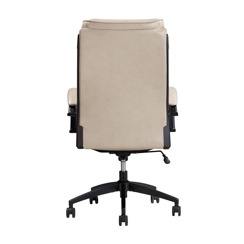 Pemberly Row Contemporary Top Grain Leather Desk Chair in Cream