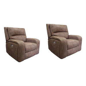 Pemberly Row Contemporary Fabric Kahlua Power Recliner Two Pack