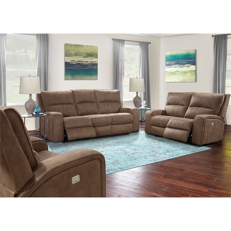 Pemberly Row Contemporary Fabric Kahlua Power Recliner Two Pack