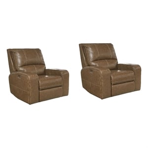 Pemberly Row Contemporary Leather Bourbon Power Recliner Two Pack