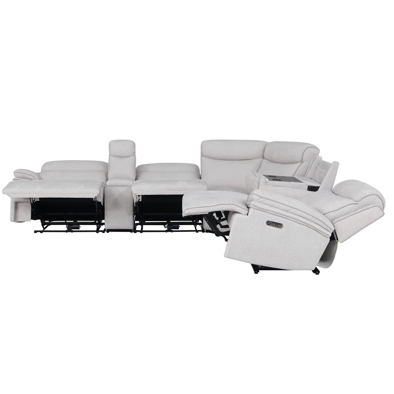 Pemberly Row Contemporary Airy Snow 6 Piece Power Reclining Sectional