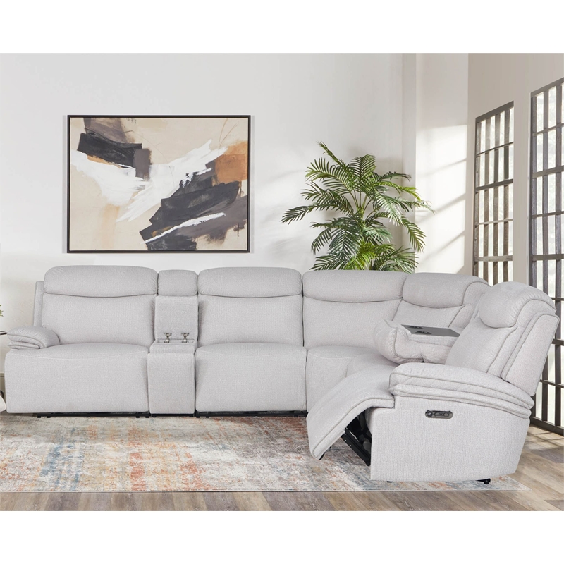 Pemberly Row Contemporary Airy Snow 6 Piece Power Reclining Sectional