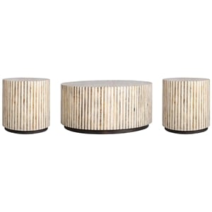 Pemberly Row Contemporary Solid Wood Ivory Cocktail Table with 2 End Tables