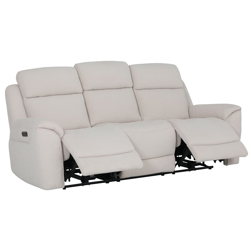 Pemberly Row Contemporary Fabric Lenox Bone Finish Power Sofa P3