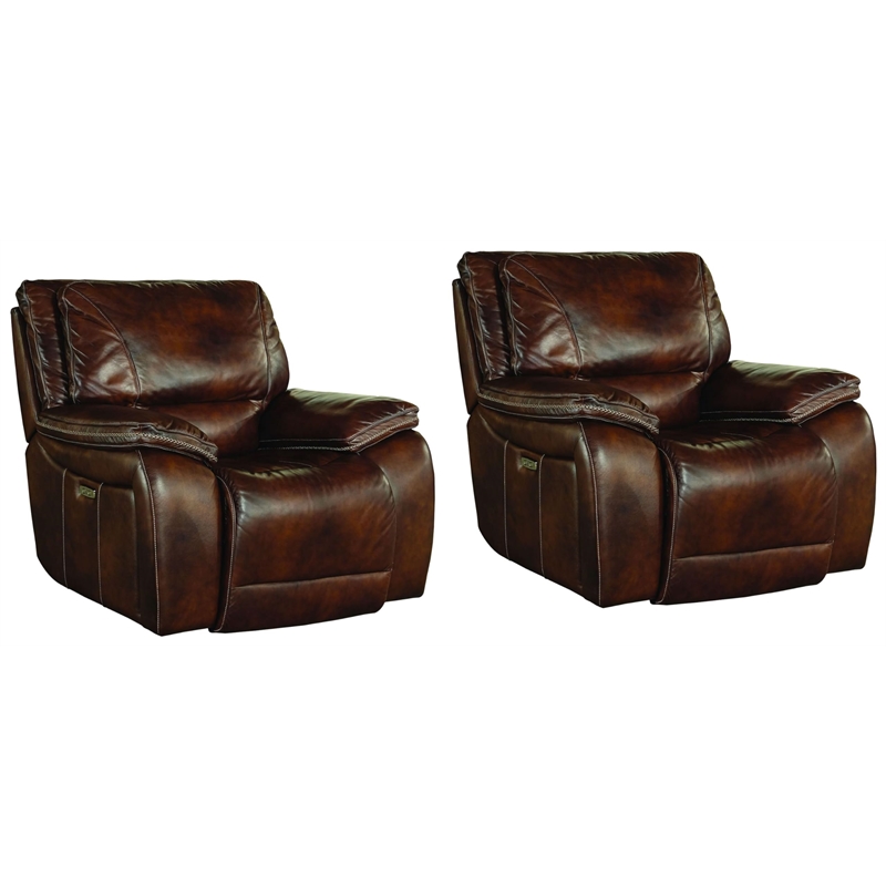 Pemberly Row Contemporary Burnt Sienna Power Recliner Two Pack