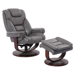 Pemberley Row Leather Gray Manual Reclining Swivel Chair with Ottoman 33.5&quotW x 36&quotD x 40&quotH Assembly Required