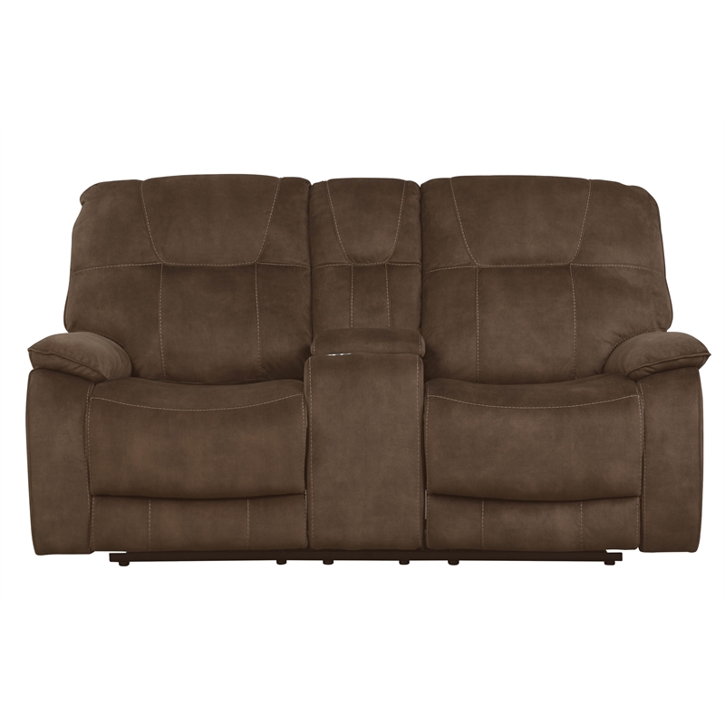 Pemberly Row Transitional Polyester Console Loveseat in Shadow Brown