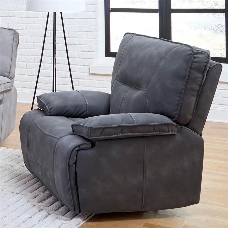 Pemberly Row Cobalt Power Fabric Zero Gravity Recliner in Charcoal