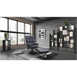 Pemberly Row Fabric Manual Reclining Swivel Chair and Ottoman in Black