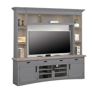 Pemberly Row Wood TV Console with Hutch and LED Lights in Gray