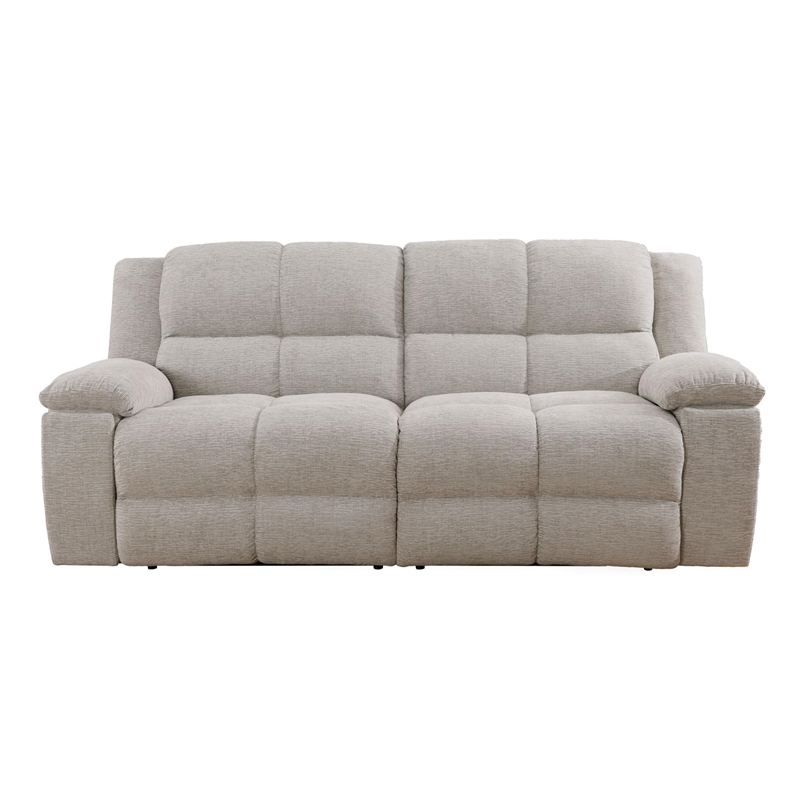 Pemberly Row Modern Velvet and Yarns Fabric Reclining Sofa in Opal Taupe