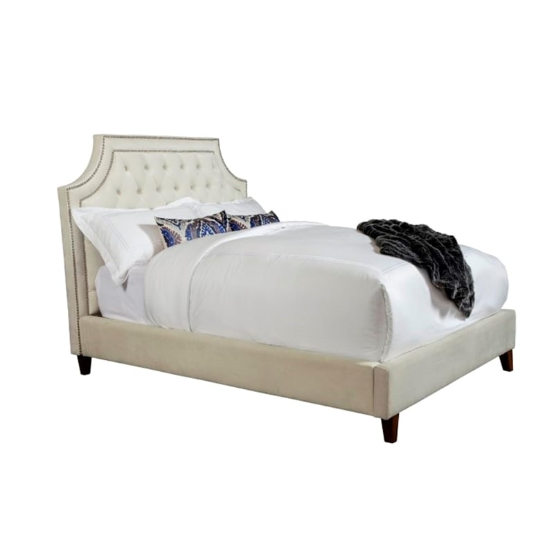 Pemberley Row Velvet White/Black King Bed Rectangular Button Tufted 82.5