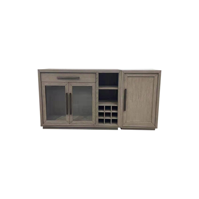 Pemberly Row Wood Multi-Functional Server with Bar Cabinet in Taupe