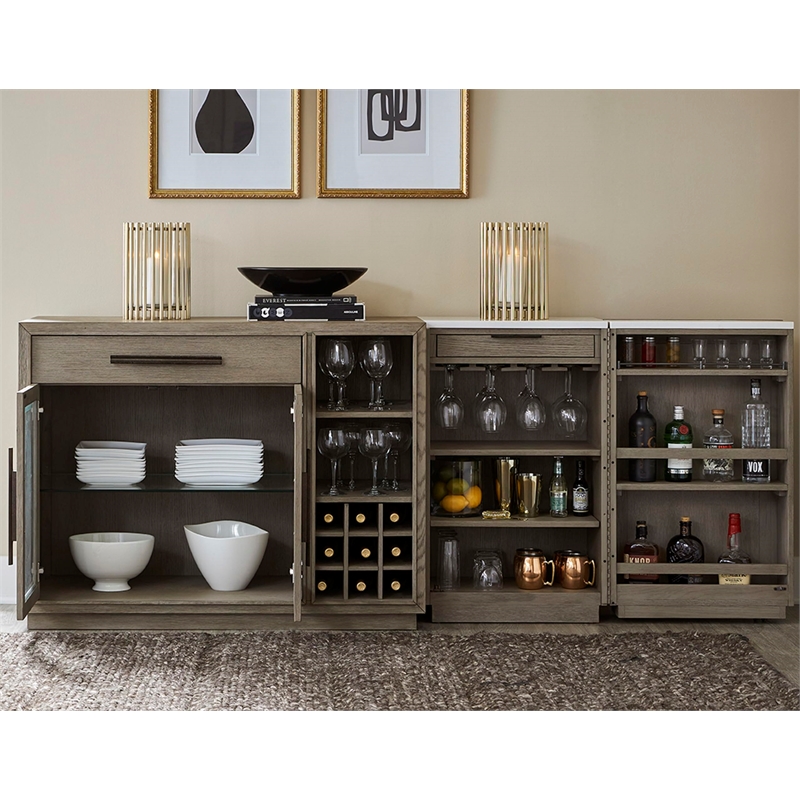 Pemberly Row Wood Multi-Functional Server with Bar Cabinet in Taupe