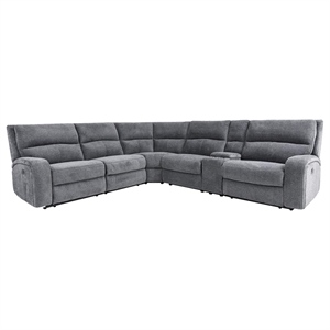 Pemberly Row Modern Fabric Power Reclining Sectional in Bizmark Gray