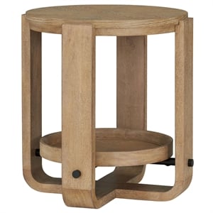 Pemberly Row Traditional Wood Round End Table with Shelf in Natural