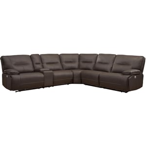 Pemberly Row Modern Faux Leather Reclining Sectional in Chocolate