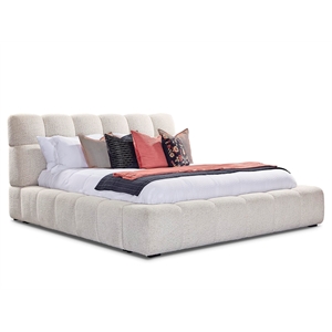 Pemberly Row Traditional Fabric Upholstered Queen Bed in Beige