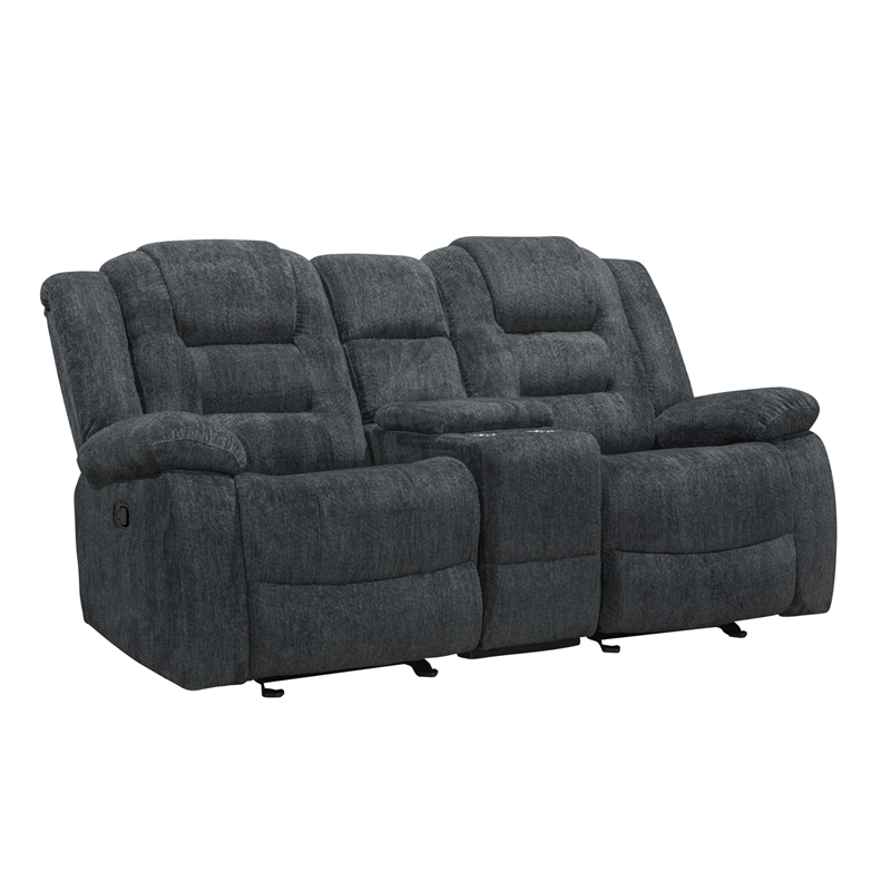 Pemberly Row Polyester & Velvet Fabric Glider Console Loveseat in Gray
