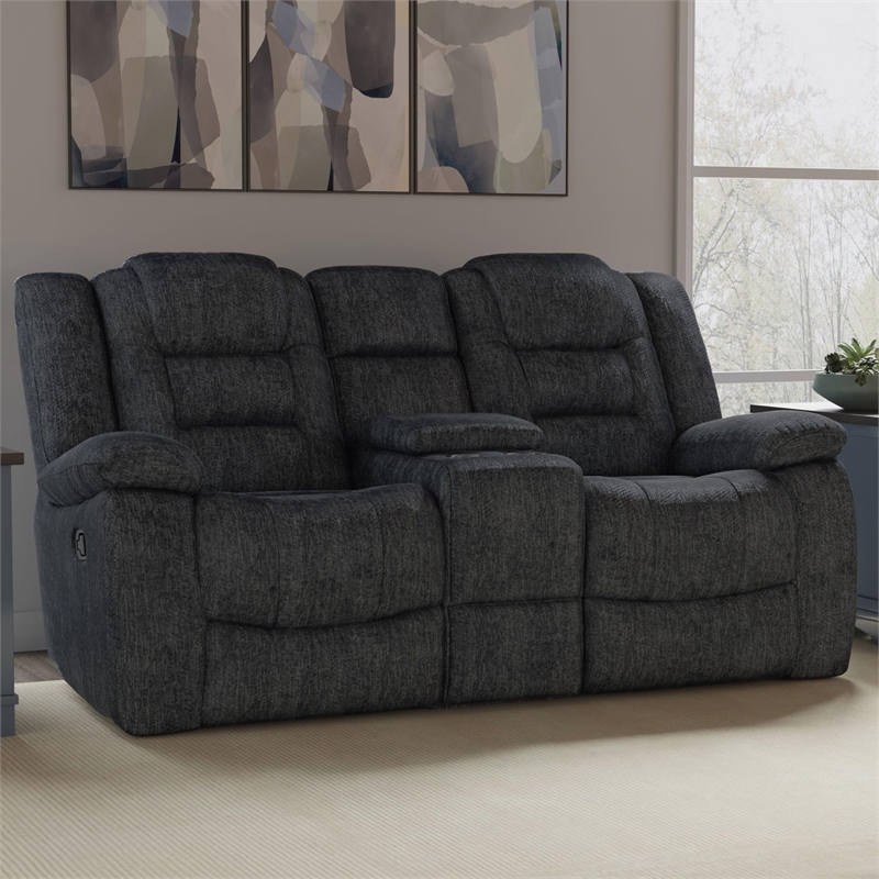 Pemberly Row Polyester & Velvet Fabric Glider Console Loveseat in Gray