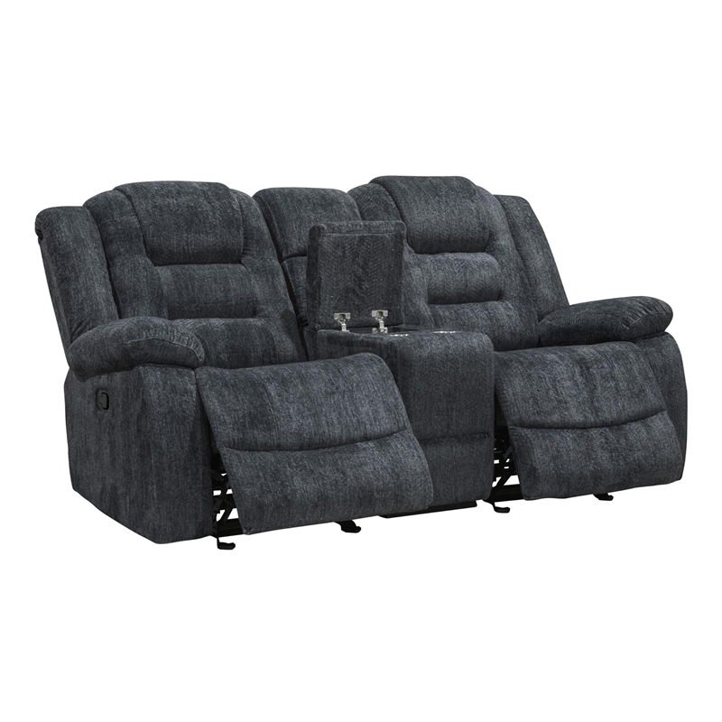 Pemberly Row Polyester & Velvet Fabric Glider Console Loveseat in Gray