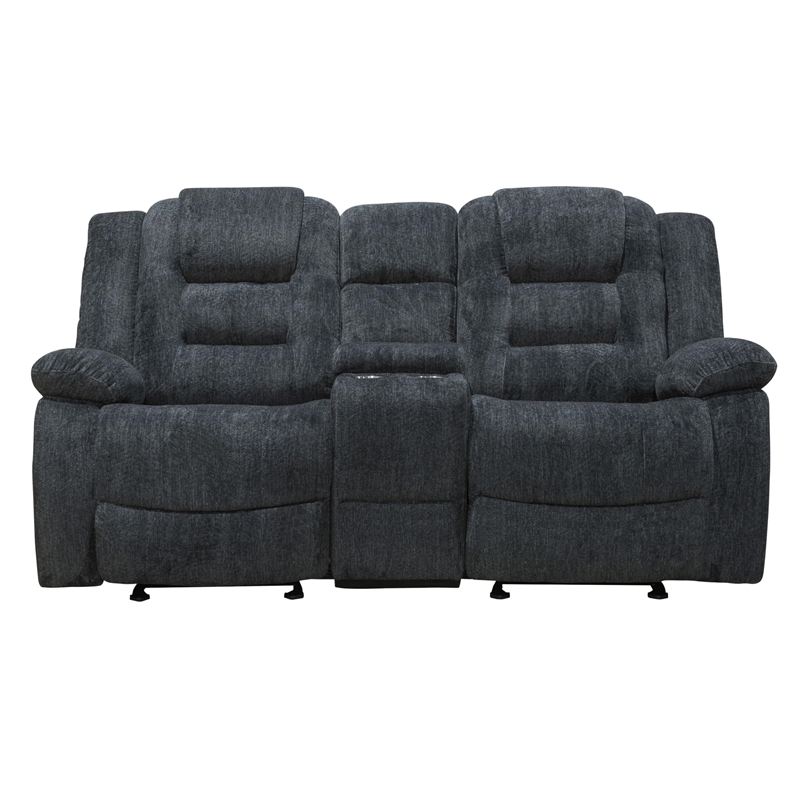 Pemberly Row Polyester & Velvet Fabric Glider Console Loveseat in Gray