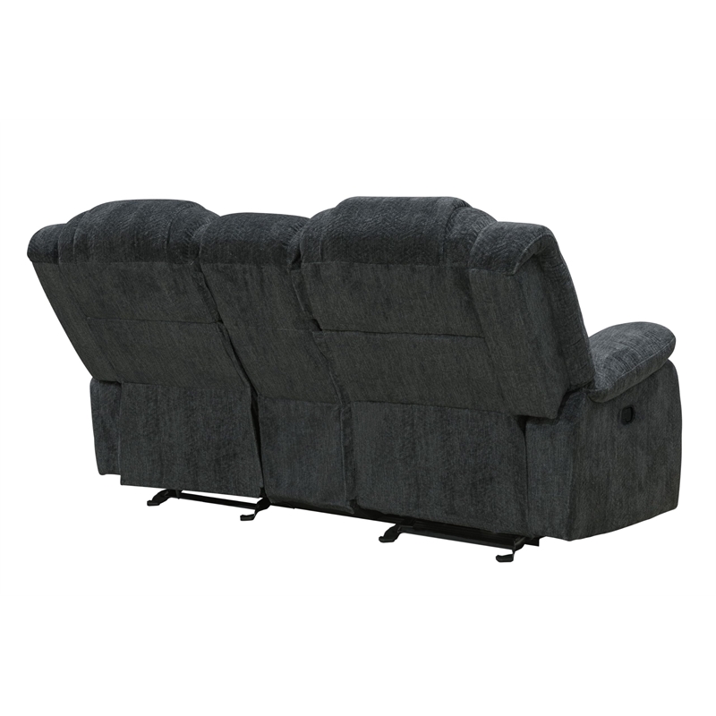 Pemberly Row Polyester & Velvet Fabric Glider Console Loveseat in Gray