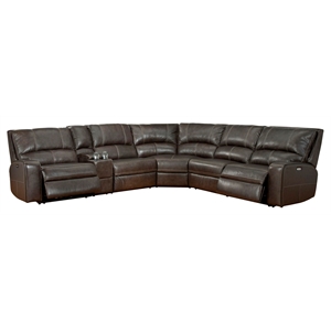 Pemberly Row Modern 6 Piece Leather Reclining Sectional in Charcoal