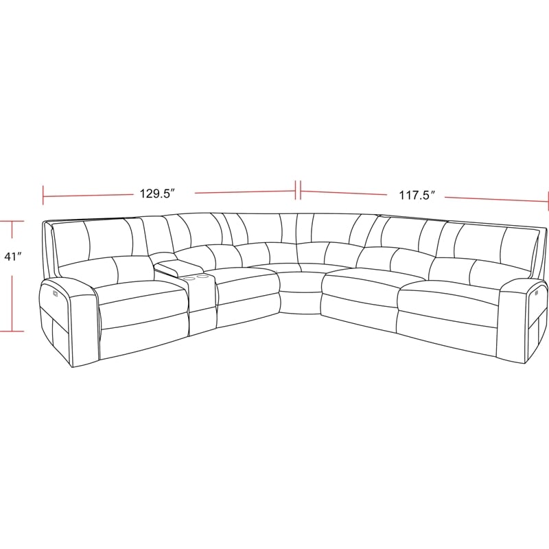 Pemberly Row Modern 6 Piece Leather Reclining Sectional in Charcoal