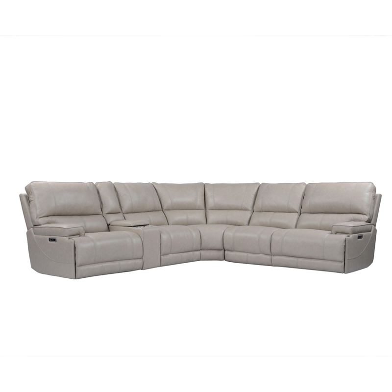 Pemberly Row Modern 6 Piece Leather Reclining Sectional in Gray