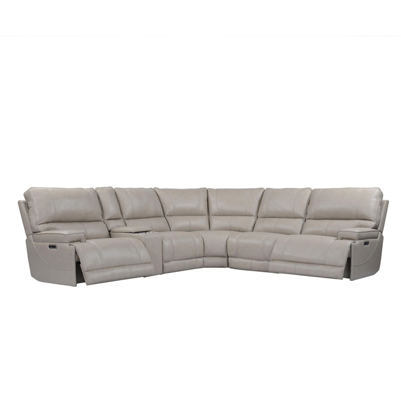 Pemberly Row Modern 6 Piece Leather Reclining Sectional in Gray