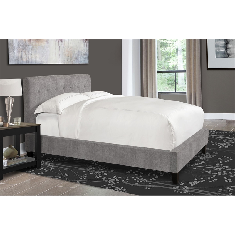 Pemberly Row Traditional Fabric Queen Bed in Cornflower Gray