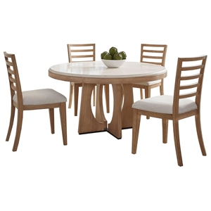 Pemberly Row 5 Piece Wood Round Table & Ladderback Chairs in Natural