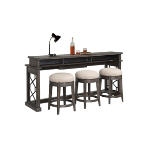 Pemberley Row Wood Gray Console with 3 Stools Rectangular Distressed 77&quotW x 21&quotD x 36&quotH Assembly Required