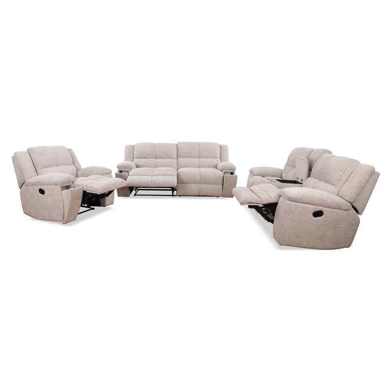 Pemberly Row Opal Taupe Manual Reclining Sofa Loveseat and Recliner