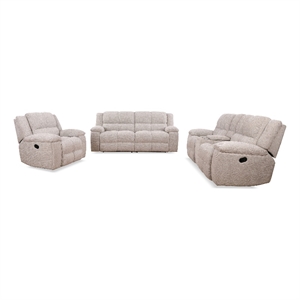 Pemberly Row Opal Taupe Manual Reclining Sofa Loveseat and Recliner