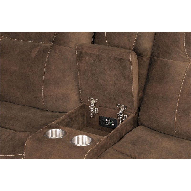 Pemberly Row Shadow Brown Manual Reclining Sofa Loveseat and Recliner
