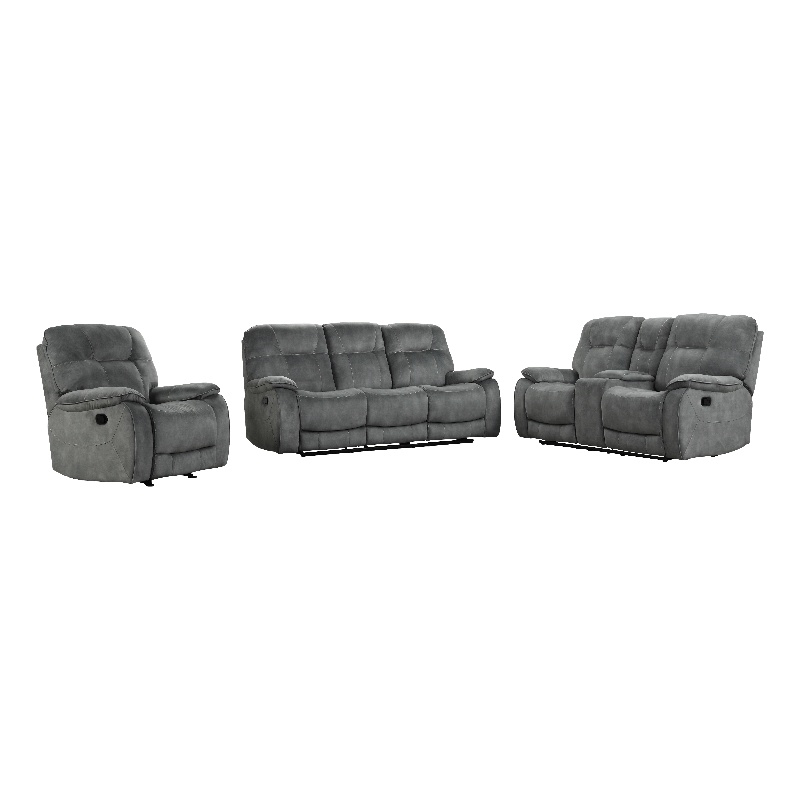 Pemberly Row Shadow Grey Manual Reclining Sofa Loveseat and Recliner