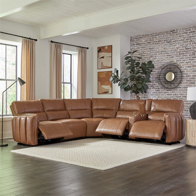 Pemberly Row Sable 6PC Power Adjustable Headrests Reclining Sectional