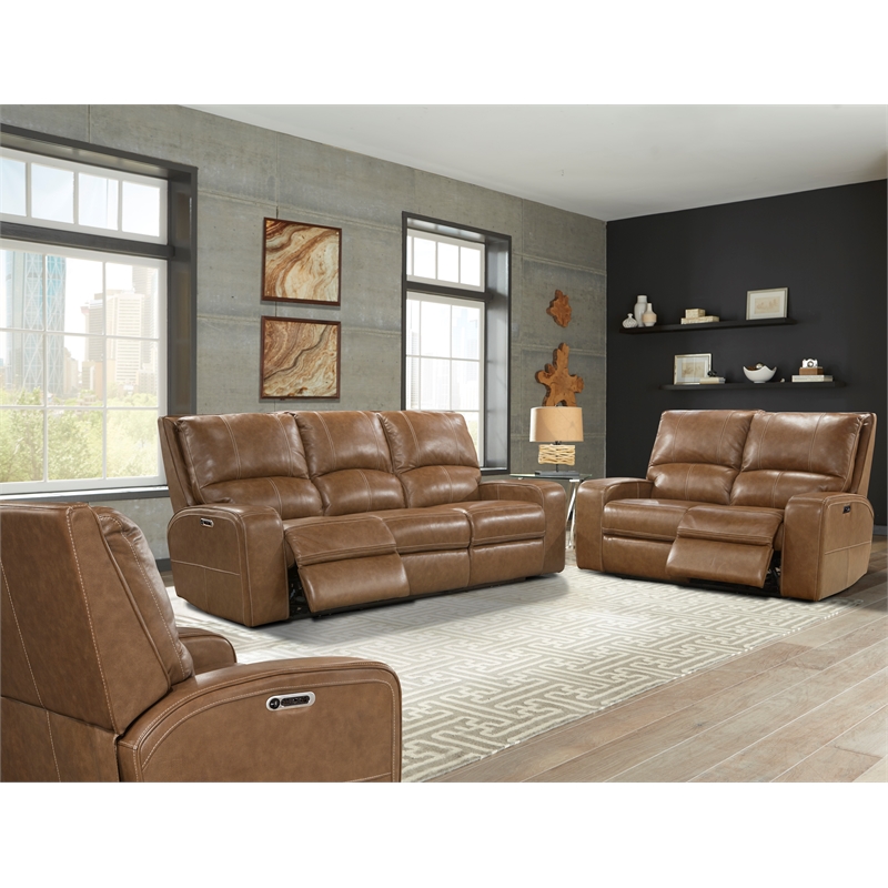 Pemberly Row Bourbon Power Reclining Sofa Loveseat and Recliner