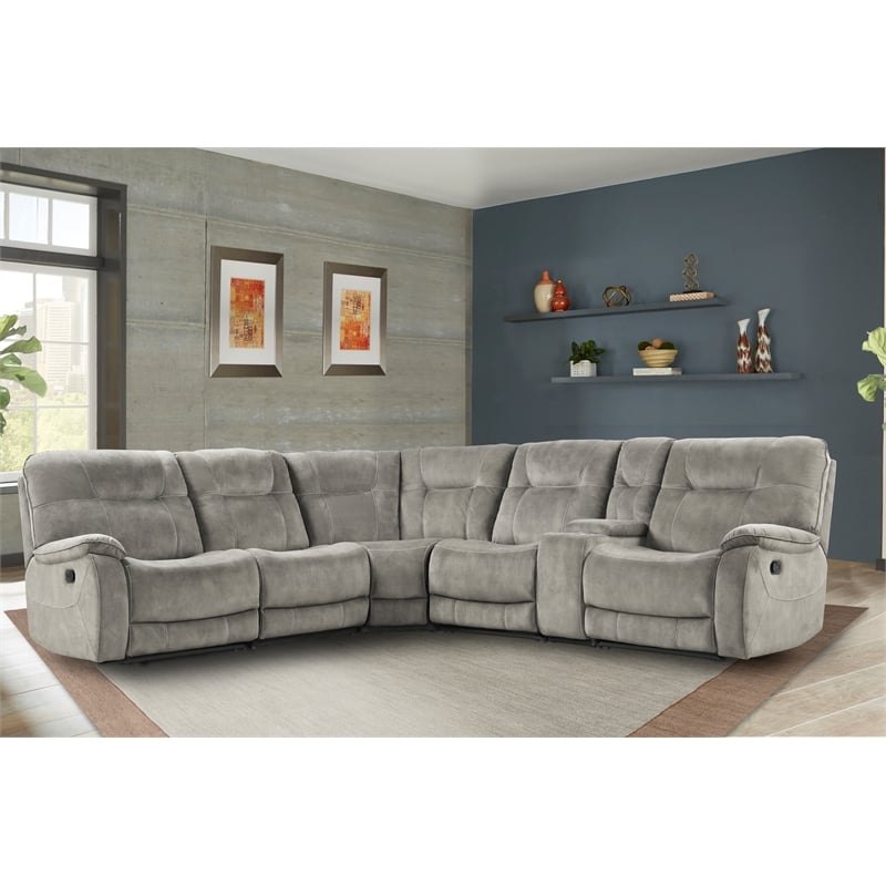 Pemberly Row Shadow Natural 6 Piece Modular Manual Reclining Sectional