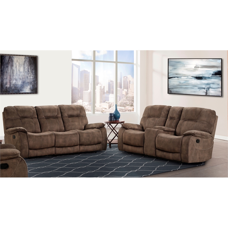 Pemberly Row Shadow Brown Manual Reclining Sofa and Loveseat