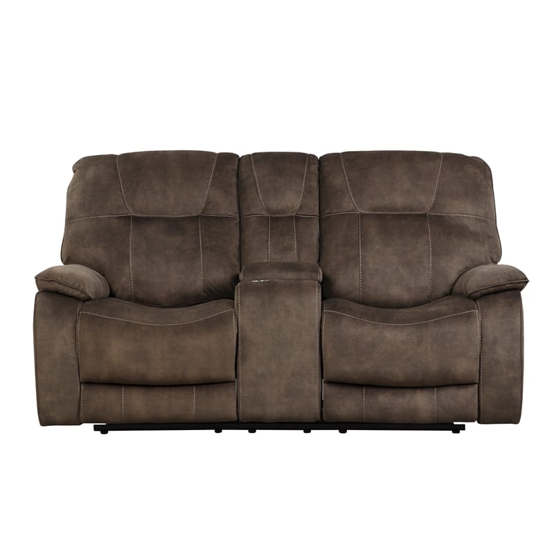 Pemberly Row Shadow Brown Manual Reclining Sofa and Loveseat