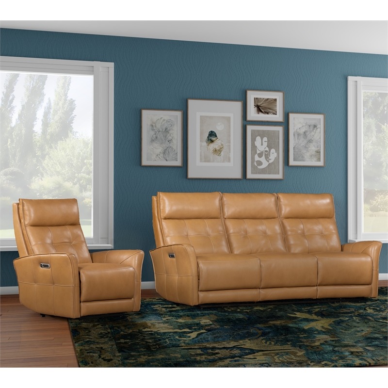 Pemberly Row Lucca Butterscotch Power Reclining Sofa and Recliner