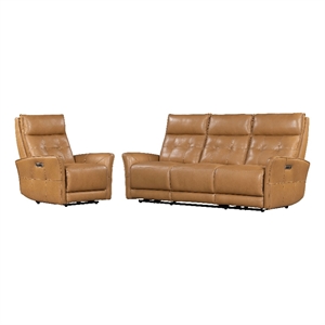 Pemberly Row Lucca Butterscotch Power Reclining Sofa and Recliner