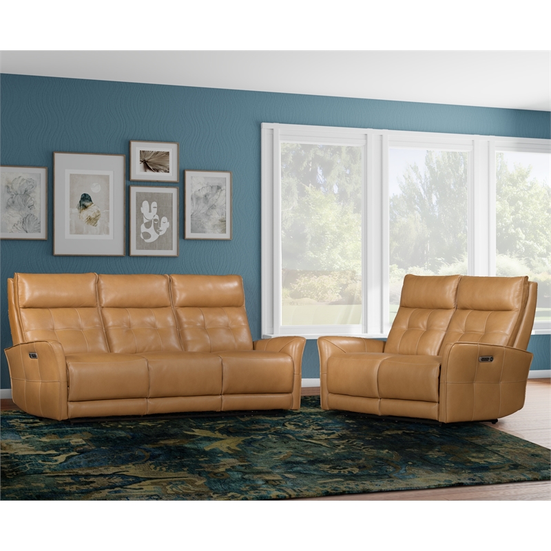 Pemberly Row Lucca Butterscotch Power Reclining Sofa and Loveseat