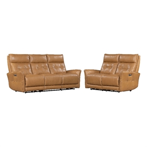 Pemberly Row Lucca Butterscotch Power Reclining Sofa and Loveseat