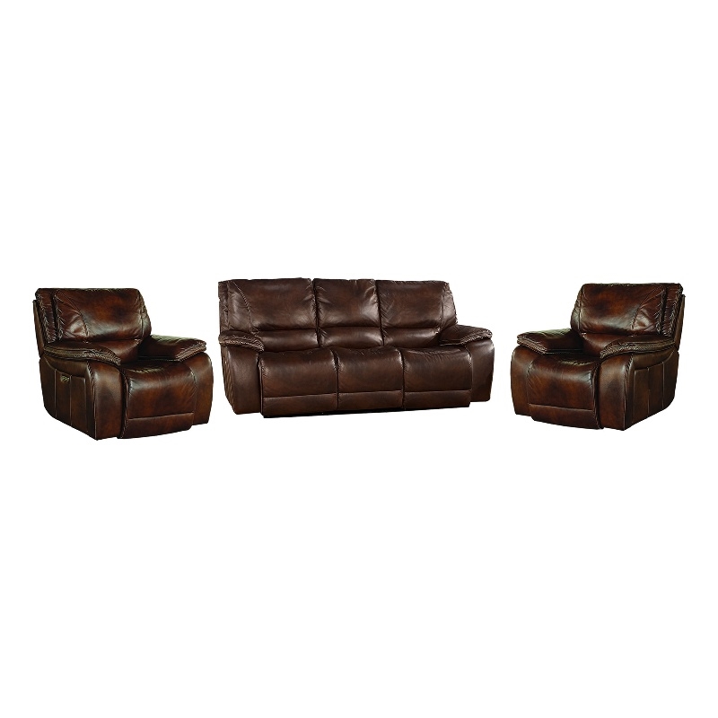 Pemberly Row Burnt Sienna Power Reclining Sofa and Two Recliners