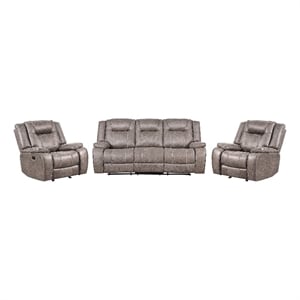 Pemberly Row Desert Taupe Manual Glider Reclining Sofa and Two Recliners