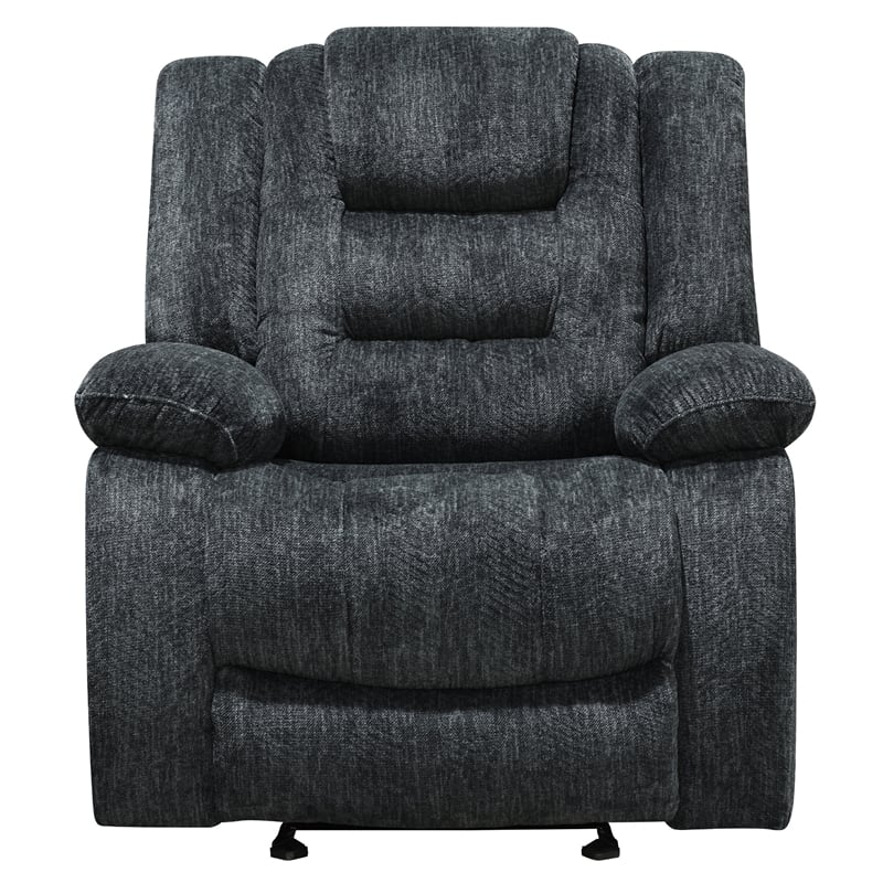 Pemberly Row Misty Storm Manual Glider Reclining Sofa and Two Recliners